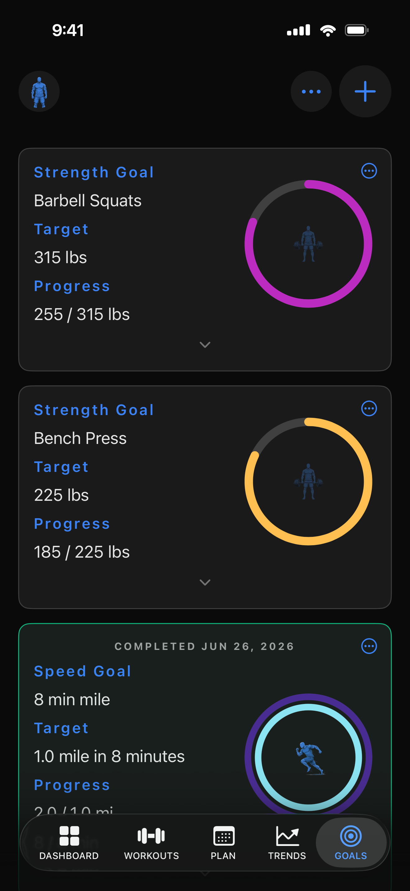 Goals screen with progress rings